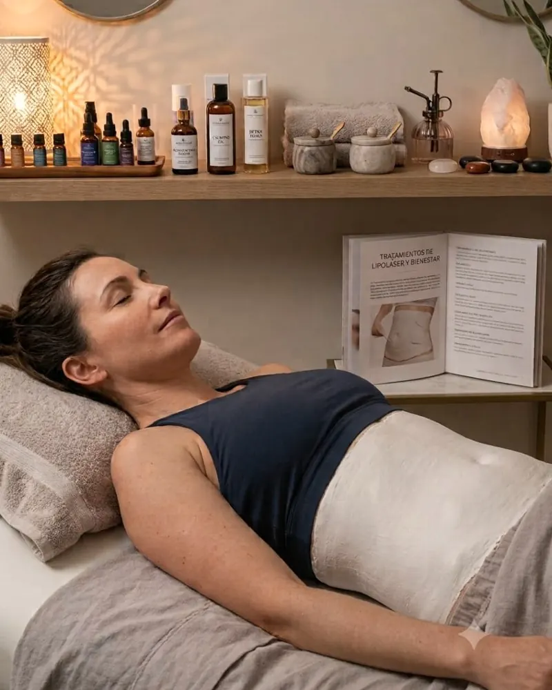 Clienta con vendas de yeso en el abdomen